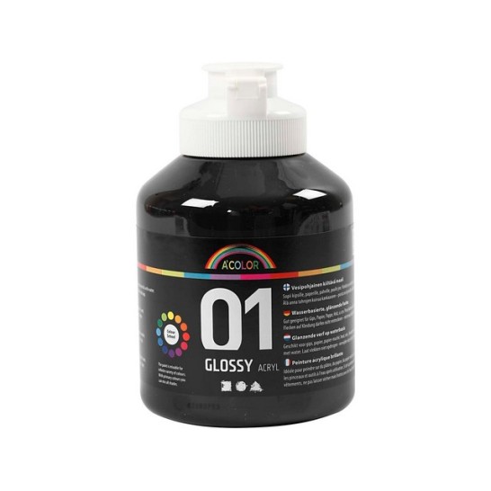 AColor Acrylverf Glossy Zwart (fles 500 milliliter)