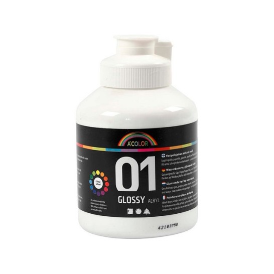 AColor Glossy Acrylverf Wit (fles 500 milliliter)