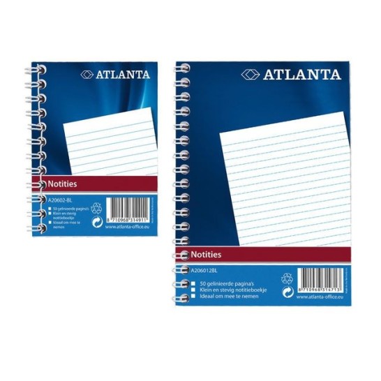 ATLANTA Notitieboek met spiraal 105 x 74 mm Gelinieerd (blok 50 vel)