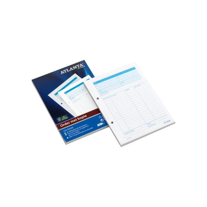 ATLANTA Orderblok Zelfkopiërend 50 paginas 70 g/m² Wit met Blauwe Tabellen (pak 5 blokken)
