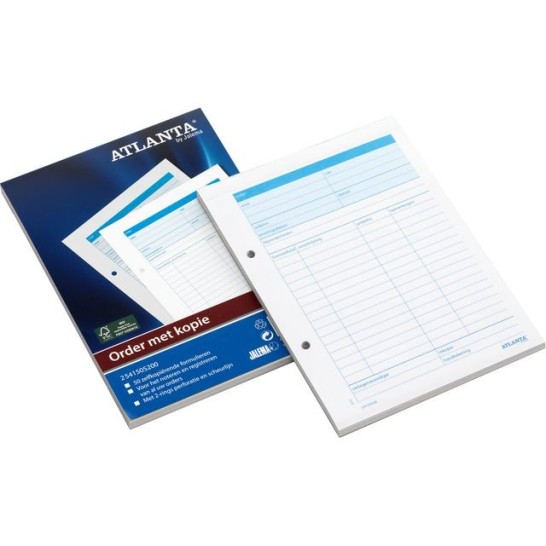 ATLANTA Orderblok Zelfkopiërend 50 paginas 70 g/m² Wit met Blauwe Tabellen (pak 5 blokken)
