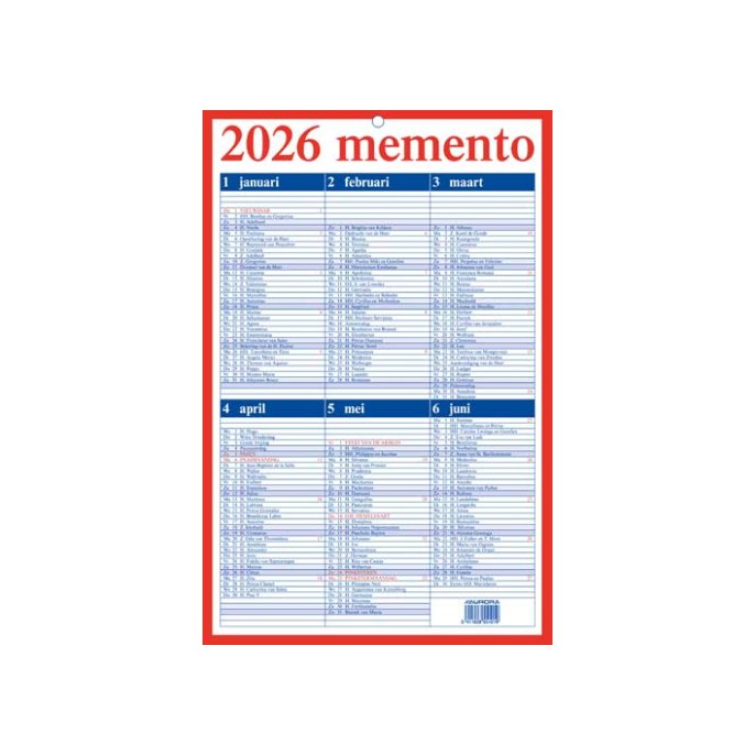 AURORA Mementoplaat Kalender. 210 x 330 mm. Nederlands AURORA Mementoplaat Kalender. 210 x 330 mm. Nederlands