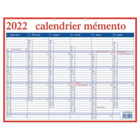 AURORA Mementoplaat Kalender. 420 x 330 mm. Frans