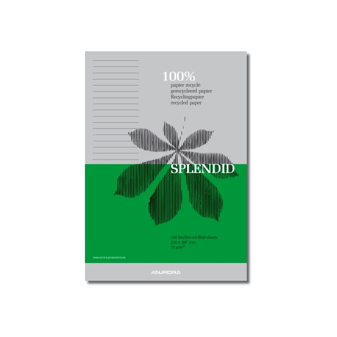 AURORA Splendid Schrijfblok A4. Gerecycled. Gelinieerd. Grijs / Groen (blok 100 vel) AURORA Splendid Schrijfblok A4. Gerecycled. Gelinieerd. Grijs / Groen (blok 100 vel)
