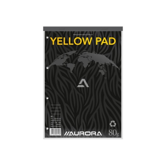 AURORA Yellow Pad Schrijfblok A4 Gelinieerd 4-gaats (blok 80 vel)