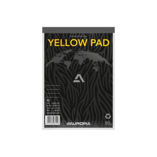 AURORA Yellow Pad Schrijfblok A5 Gelinieerd Grijs / Geel (blok 80 vel)