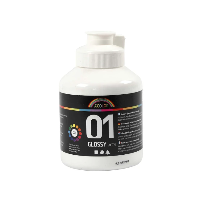 AColor Glossy Acrylverf Wit (fles 500 milliliter)