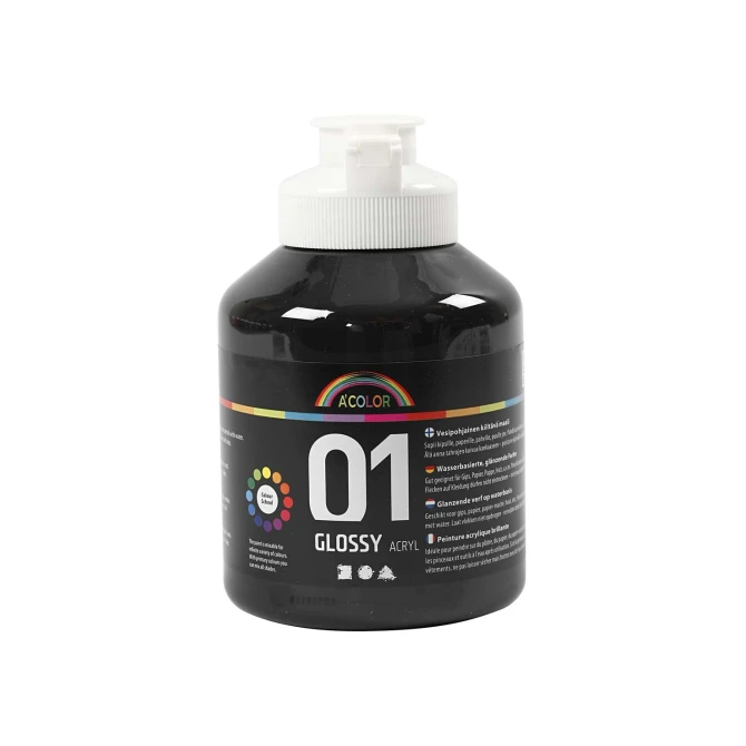AColor Acrylverf Glossy Zwart (fles 500 milliliter)