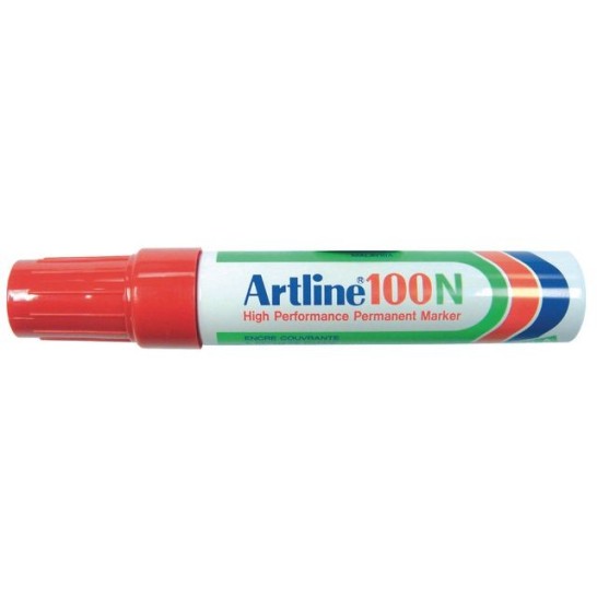 Artline 100N Permanente Marker. Beitelvormige Punt. 7.5 - 12.5 mm. Rood