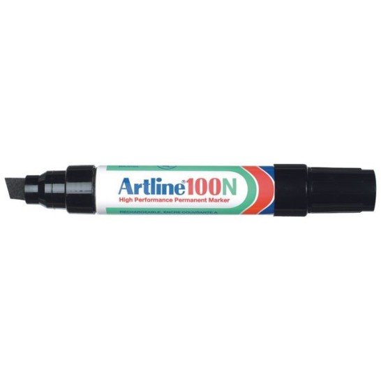 Artline 100N Permanente Marker. Beitelvormige Punt. 7.5 - 12.5 mm. Zwart