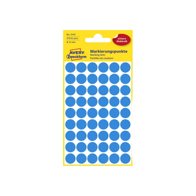 Avery Zweckform 3142 markeringspunten Ø 12 mm blauw (270 etiketten)