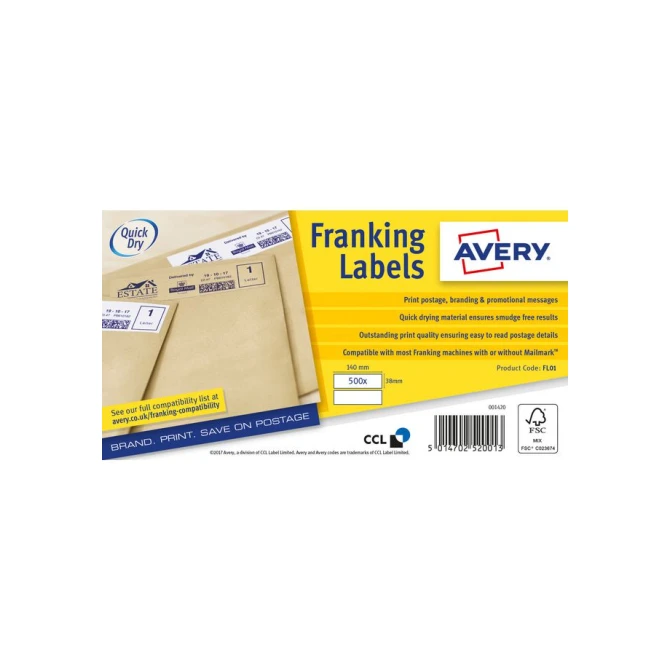 AVERY Frankeeretiket 140 x 38 mm FL01 (pak 1000 stuks)