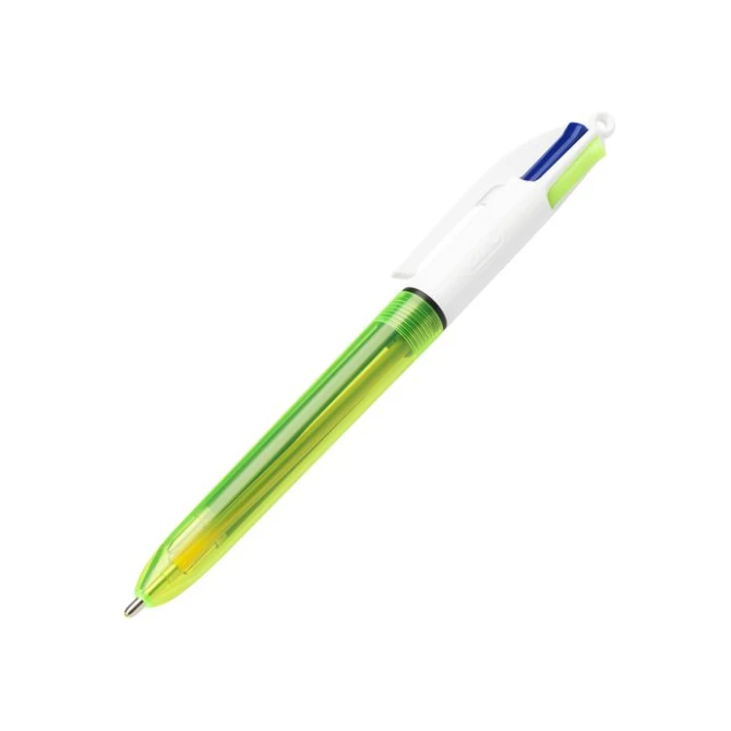 BIC® 4 Kleuren Fluo Balpen Medium Punt 1 mm Zwart Blauw Rood Geel (pak 12 stuks)