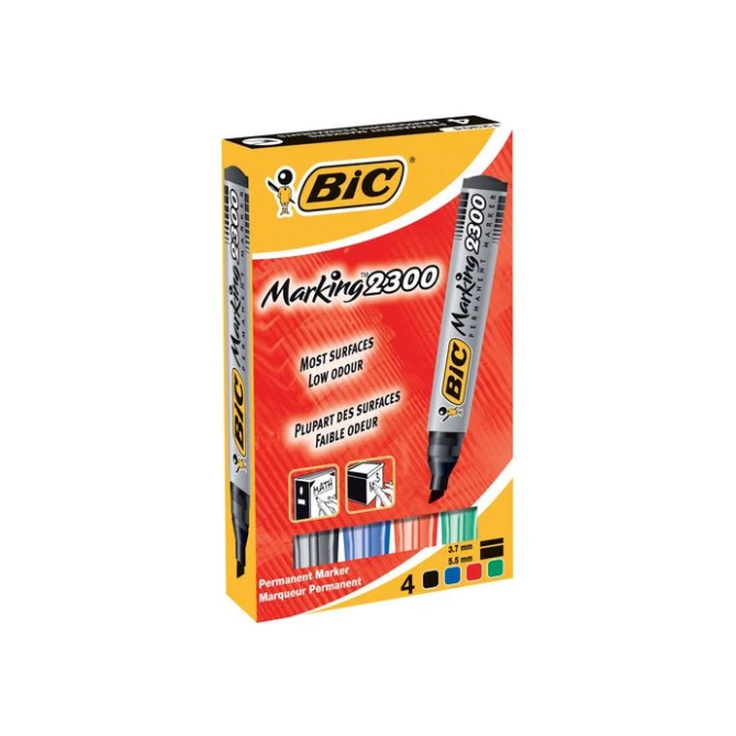 BIC® Marking 2300 Permanente Marker Beitelvormige Punt 37 - 55 mm assorti (pak 4 stuks) BIC® Marking 2300 Permanente Marker Beitelvormige Punt 37 - 55 mm assorti (pak 4 stuks)