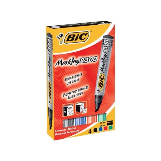 BIC® Marking 2300 Permanente Marker Beitelvormige Punt 37 - 55 mm assorti (pak 4 stuks)