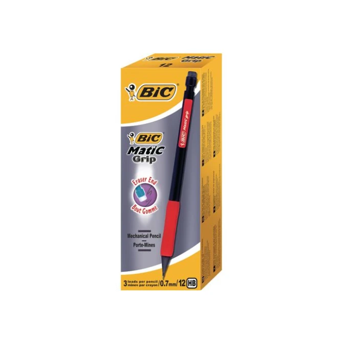 BiC Matic Grip-vulpotlood HB lood 0.7 mm zwarte huls met grip (pak 12 stuks)