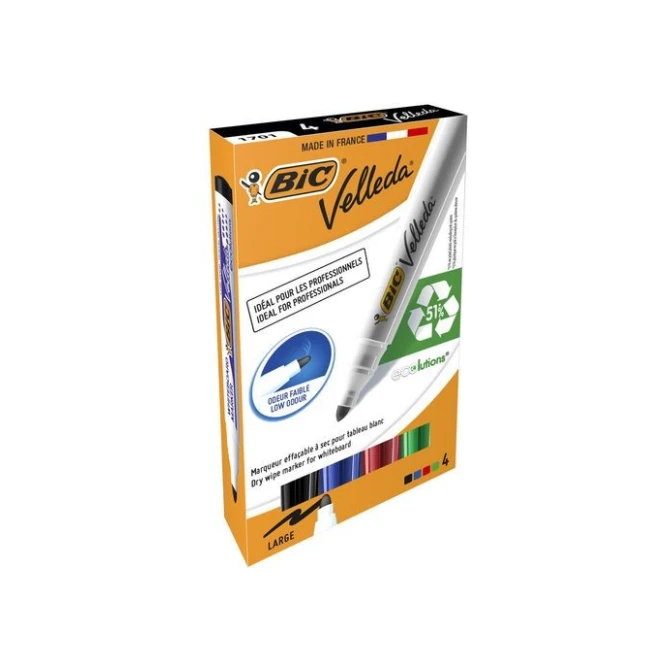 BIC® Velleda Eco 1701 Whiteboardmarker Ronde Punt 15 mm Assorti (pak 4 stuks) BIC® Velleda Eco 1701 Whiteboardmarker Ronde Punt 15 mm Assorti (pak 4 stuks)