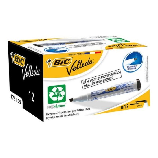 BIC® Velleda Eco 1751 Whiteboardmarker Beitelvormige Punt 3 - 55 mm Zwart (doos 12 stuks)