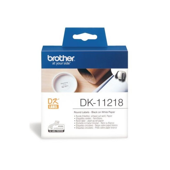 BROTHER DK-11218 Labels Papier diameter 24 mm Zwart op Wit (rol 1000 stuks)