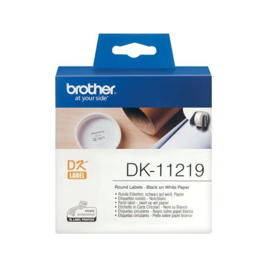 BROTHER DK-11219 Labels Papier diameter 12 mm Zwart op Wit (rol 1200 stuks)