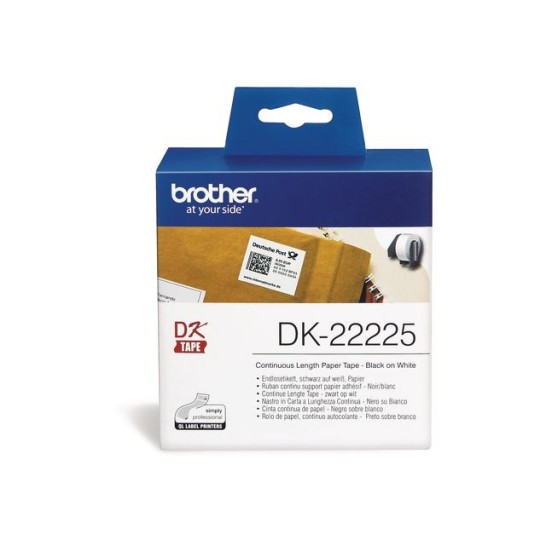 BROTHER DK-22225 Labels Papier 38 mm Zwart op Wit (rol 3048 meter)