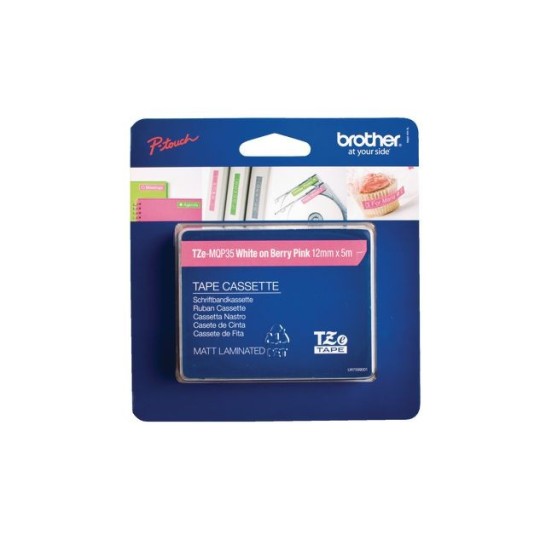 BROTHER TZe-MQP35 Tape 12 mm x 5 m Wit op Berry Roze