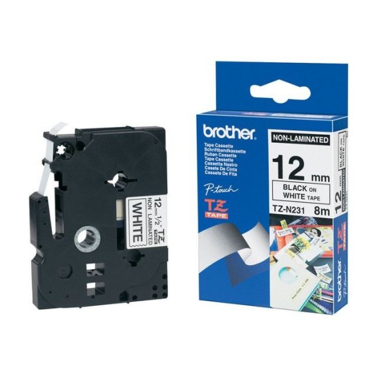 BROTHER TZe-N231 Tape Niet Gelamineerd 12 mm x 8 m Zwart op Wit