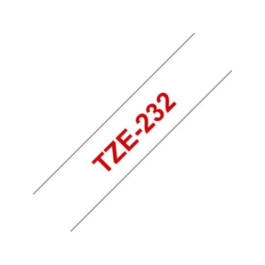 BROTHER TZe232 Labeltape 12 mm x 8 m Rood op Wit