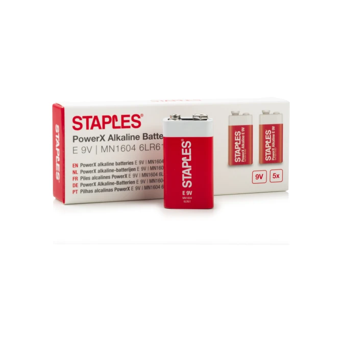Staples PowerX Alkaline Batterij E-block 6LR61 9 V (1 pak x 5 stuks) Staples PowerX Alkaline Batterij E-block 6LR61 9 V (1 pak x 5 stuks)