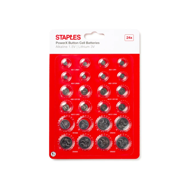 Staples PowerX Alkaline & Lithium Knoopcellen Assorti (1 blister x 24 knoopcellen) Staples PowerX Alkaline & Lithium Knoopcellen Assorti (1 blister x 24 knoopcellen)