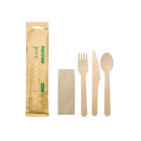 PAPSTAR Houten Bestekset + servet in zak (doos 30 stuks) 