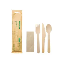 PAPSTAR Houten Bestekset + servet in zak (doos 30 stuks) 