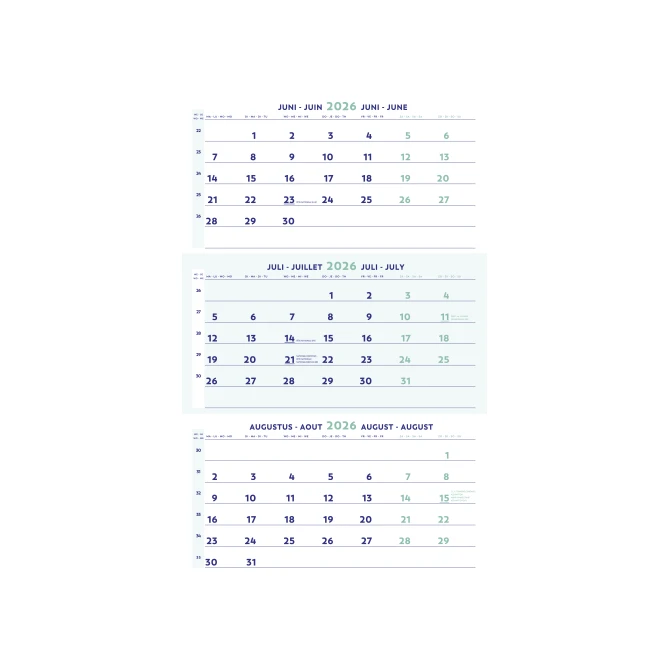Brepols Driemaandskalender. Tafelmodel. 300 x 600 mm. 4 talen. Brepols Driemaandskalender. Tafelmodel. 300 x 600 mm. 4 talen.