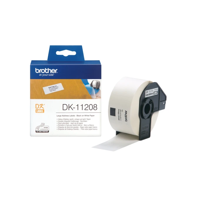 BROTHER DK-11208 Adreslabels Papier 38 x 90 mm Zwart op Wit (rol 400 stuks)
