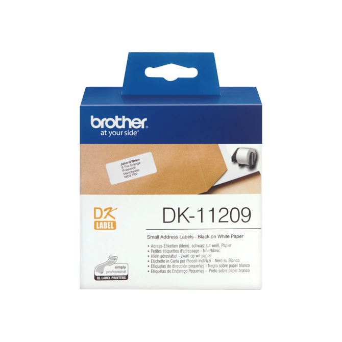 BROTHER DK-11209 Adreslabels Papier 29 x 62 mm Zwart op Wit (rol 800 stuks) BROTHER DK-11209 Adreslabels Papier 29 x 62 mm Zwart op Wit (rol 800 stuks)