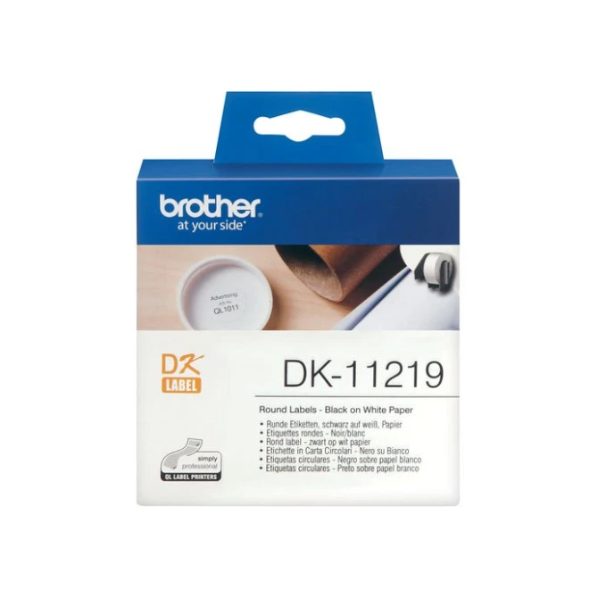 BROTHER DK-11219 Labels Papier diameter 12 mm Zwart op Wit (rol 1200 stuks) BROTHER DK-11219 Labels Papier diameter 12 mm Zwart op Wit (rol 1200 stuks)