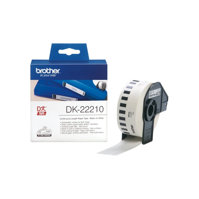 BROTHER DK-22210 Labels Papier 29 mm Zwart op Wit (rol 30.48 meter)