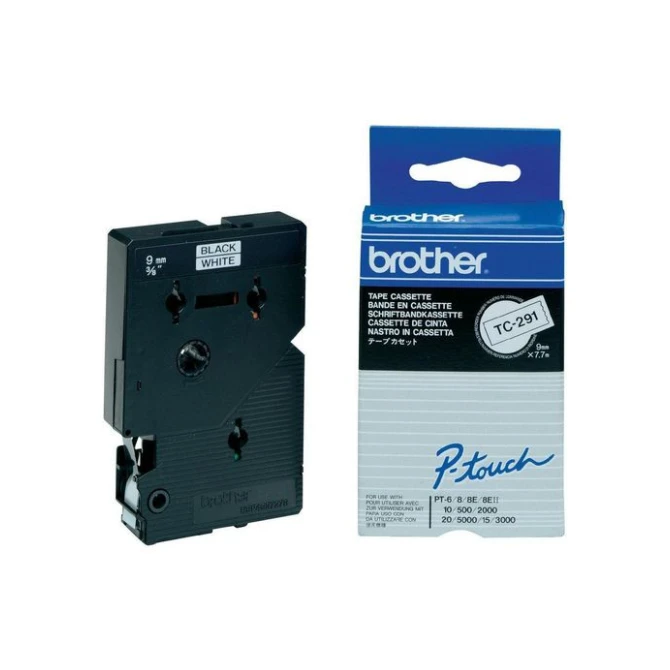 BROTHER TC-291 Labeltape 9 mm x 8 m Zwart op Wit