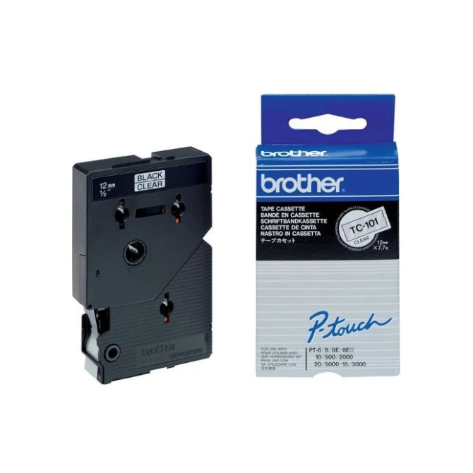 BROTHER TC labeltape Zwart op transparant TC-101 12 mm