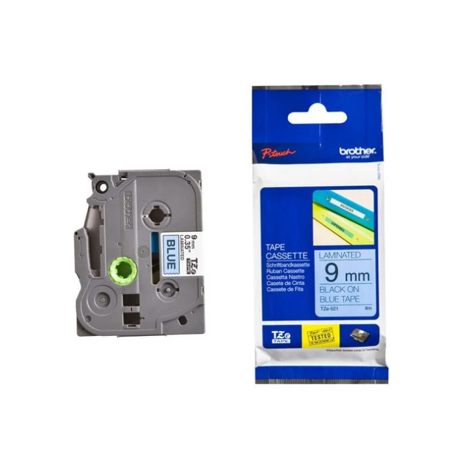 BROTHER TZe-521 Tape 9 mm x 8 m Zwart op Blauw