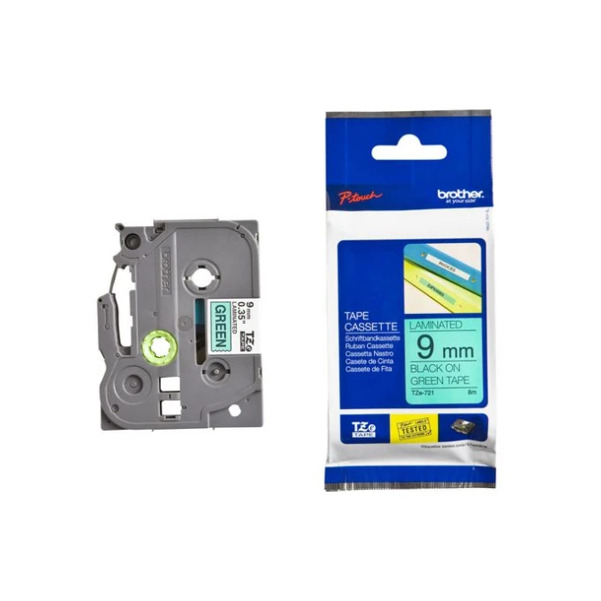BROTHER TZe-721 Tape 9 mm x 8 m Zwart op Groen