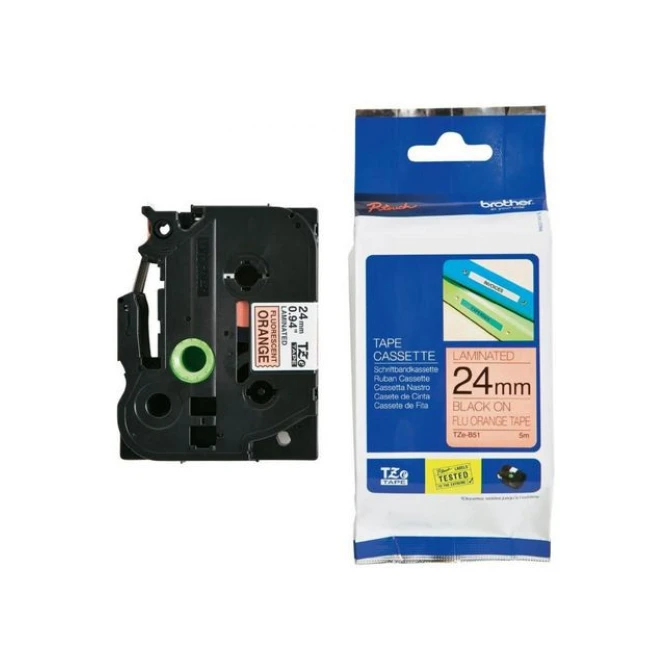 BROTHER TZe-B51 Tape Fluoriserend 24 mm x 5 m Zwart op Oranje
