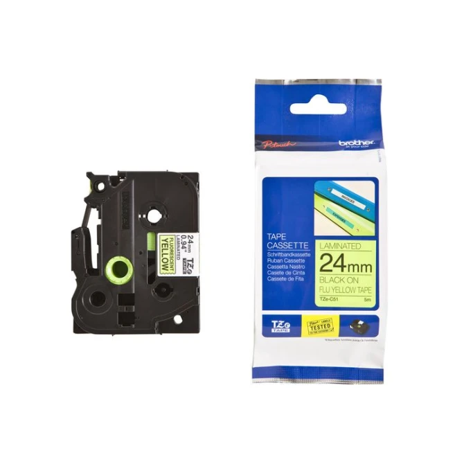 BROTHER TZe-C51 Tape Fluoriserend 24 mm x 5 m Zwart op Geel