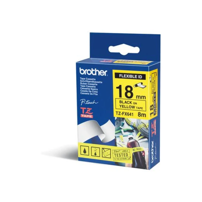 BROTHER TZe-FX641 Tape Flexibel 18 mm x 8 m Zwart op Geel