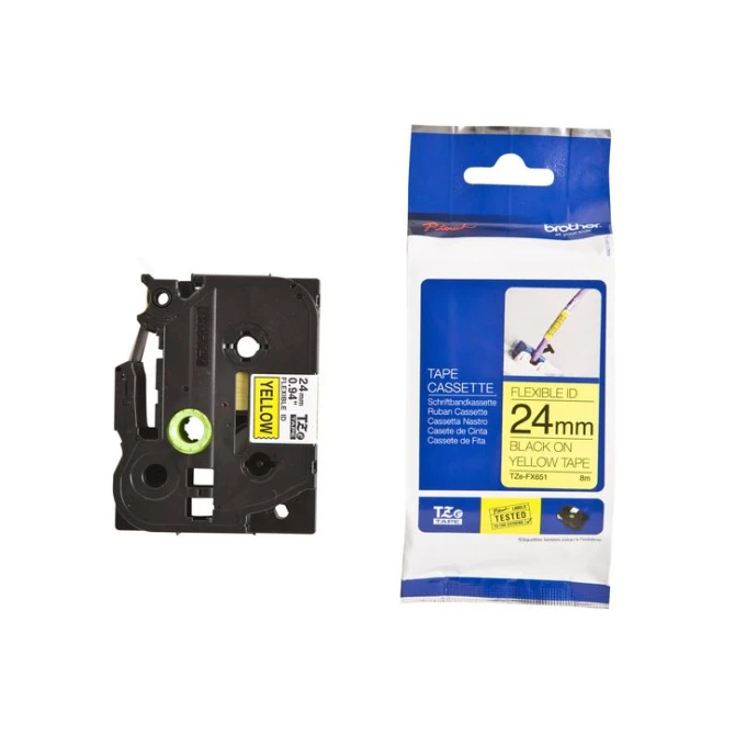 BROTHER TZe-FX651 Tape Flexibel 24 mm x 8 m Zwart op Geel