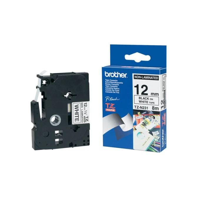 BROTHER TZe-N231 Tape Niet Gelamineerd 12 mm x 8 m Zwart op Wit