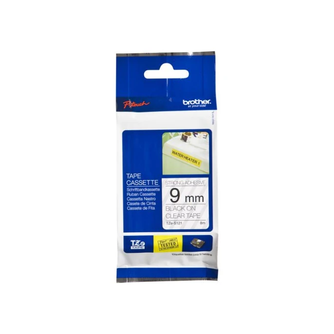 BROTHER TZe-S121 Tape Extra Kleefkracht 9 mm x 8 m Zwart op Transparant BROTHER TZe-S121 Tape Extra Kleefkracht 9 mm x 8 m Zwart op Transparant