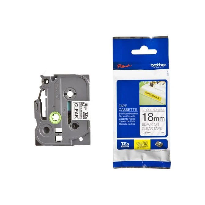 BROTHER TZe-S141 Tape Extra Kleefkracht 18 mm x 8 m Zwart op Transparant BROTHER TZe-S141 Tape Extra Kleefkracht 18 mm x 8 m Zwart op Transparant