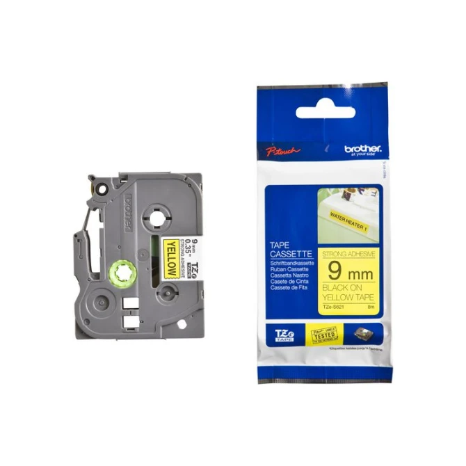 BROTHER TZe-S621 Tape Extra Kleefkracht 9 mm x 8 m Zwart op Geel