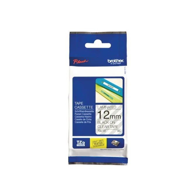 BROTHER TZe131 Labeltape 12 mm x 8 m Zwart op Transparant BROTHER TZe131 Labeltape 12 mm x 8 m Zwart op Transparant